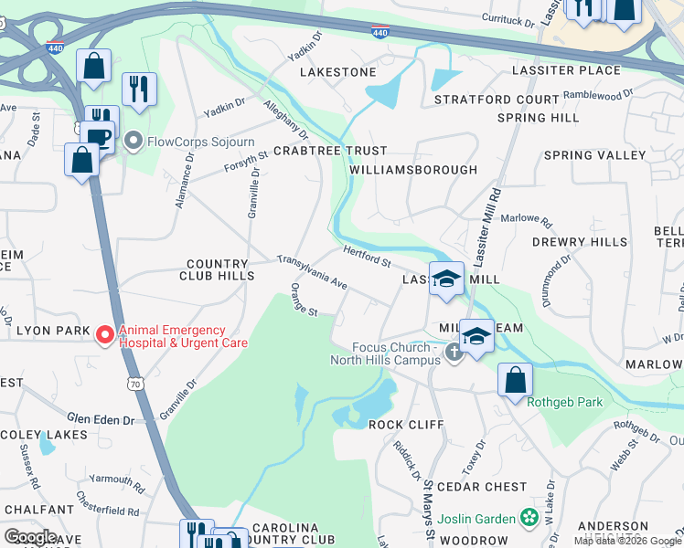 map of restaurants, bars, coffee shops, grocery stores, and more near 507 Hertford Street in Raleigh