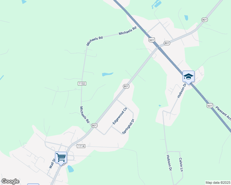map of restaurants, bars, coffee shops, grocery stores, and more near 7348 Highway 801 in Mocksville