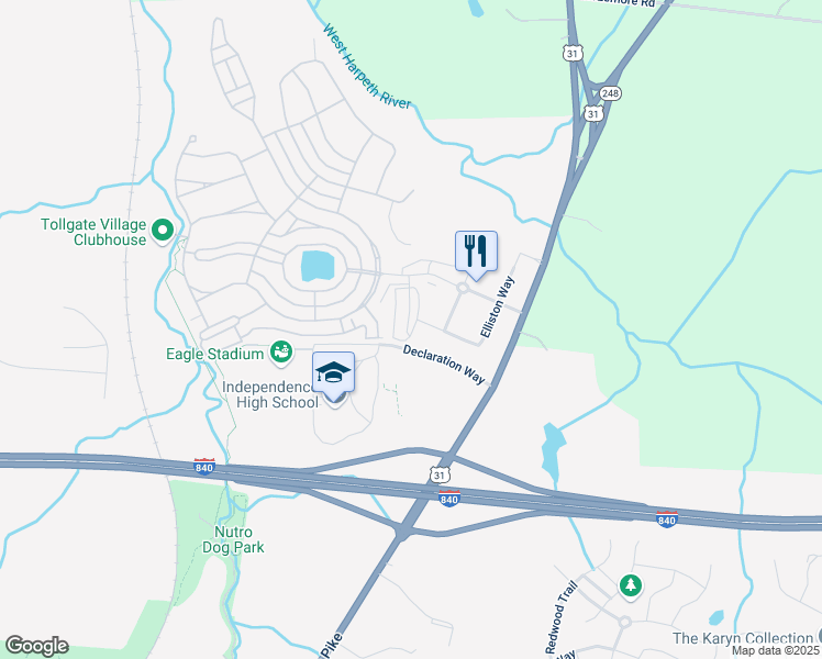 map of restaurants, bars, coffee shops, grocery stores, and more near 2112 Vintage Tollgate drive in Thompson's Station