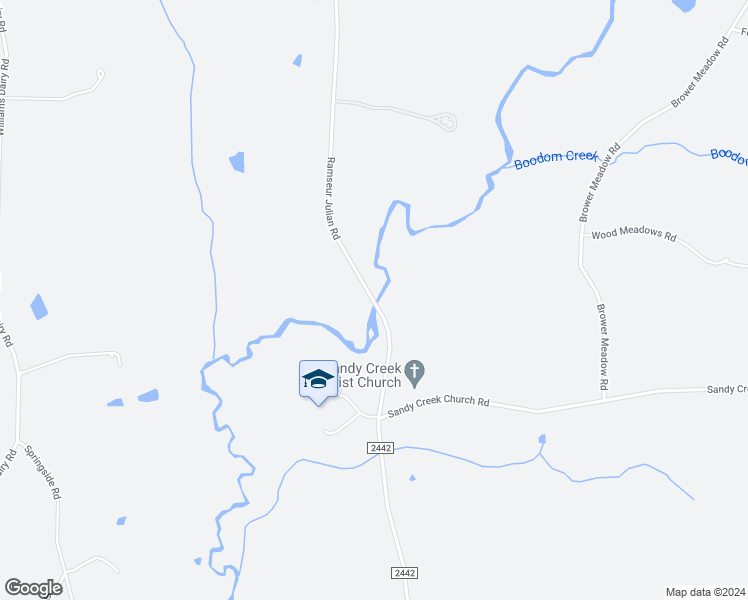 map of restaurants, bars, coffee shops, grocery stores, and more near Ramseur Julian Road in Liberty