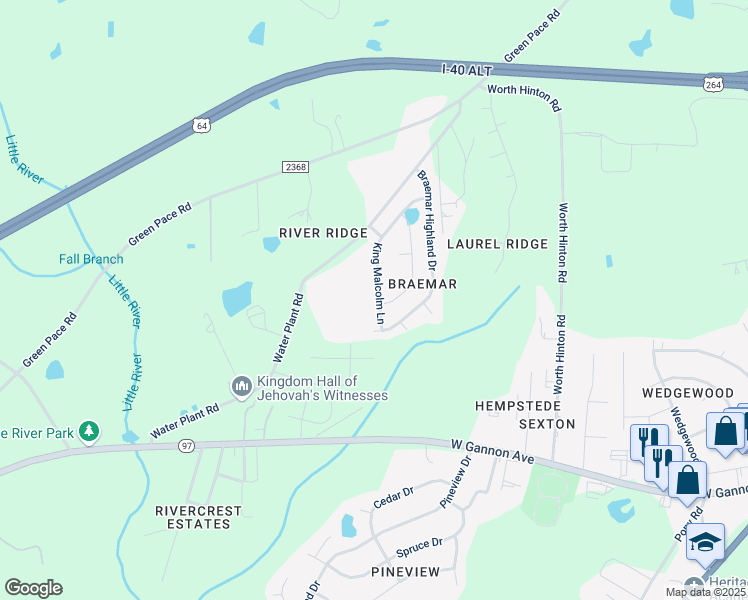 map of restaurants, bars, coffee shops, grocery stores, and more near 2328 King Malcolm Lane in Zebulon