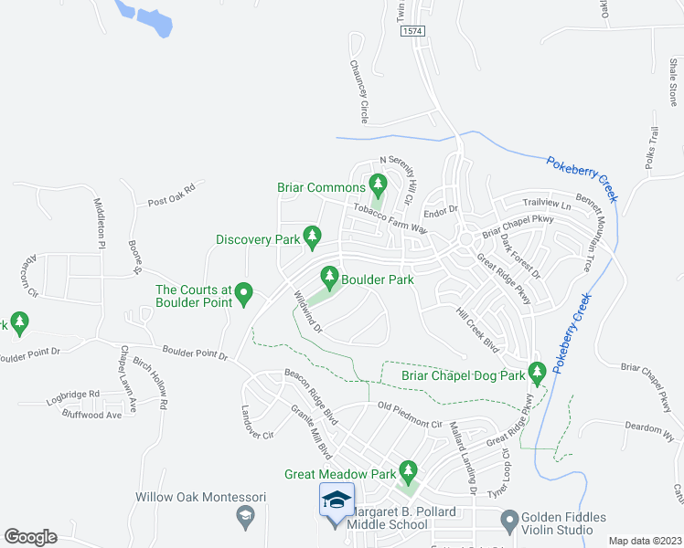 map of restaurants, bars, coffee shops, grocery stores, and more near 12 Treywood Lane in Chapel Hill
