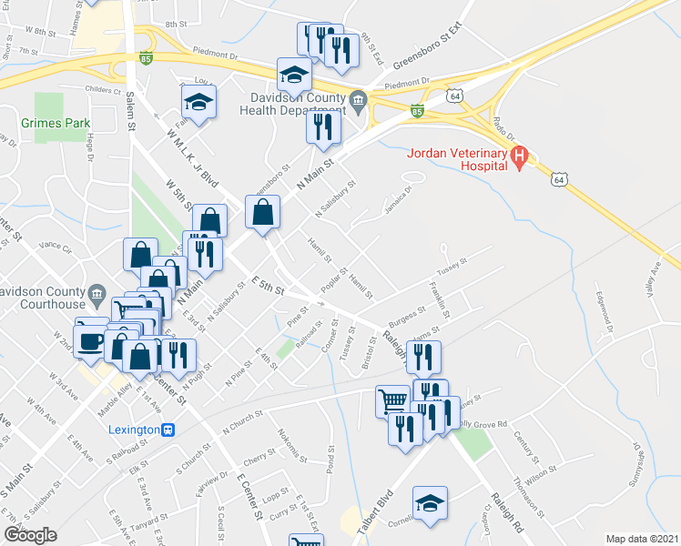 map of restaurants, bars, coffee shops, grocery stores, and more near 135 Hamil Street in Lexington