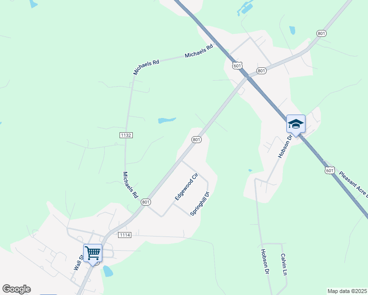 map of restaurants, bars, coffee shops, grocery stores, and more near 7340 North Carolina 801 in Mocksville