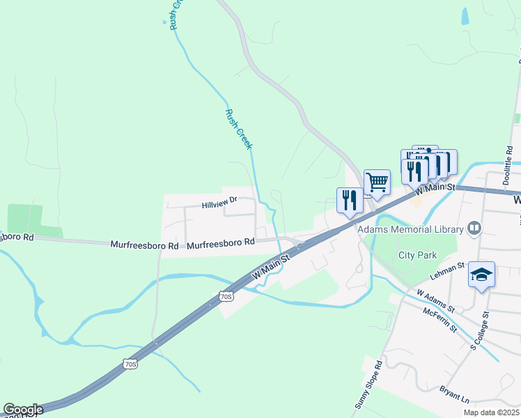 map of restaurants, bars, coffee shops, grocery stores, and more near 203 Jenny Lynn Street in Woodbury
