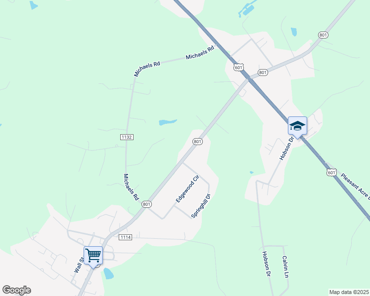 map of restaurants, bars, coffee shops, grocery stores, and more near 7340 North Carolina 801 in Mocksville