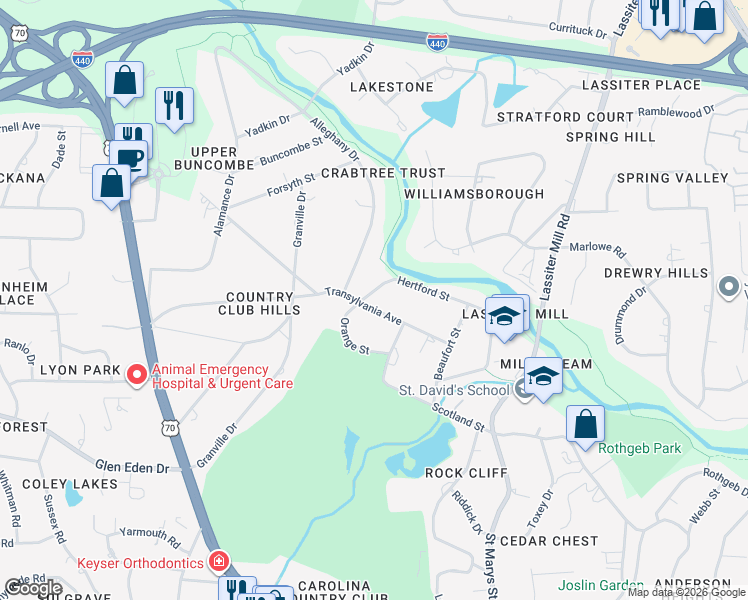 map of restaurants, bars, coffee shops, grocery stores, and more near 507 Hertford Street in Raleigh