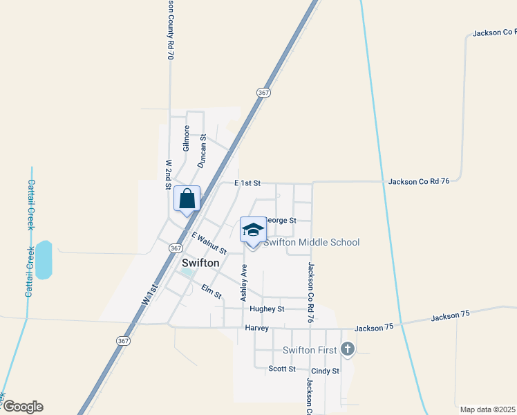 map of restaurants, bars, coffee shops, grocery stores, and more near 207 Calhoun in Swifton