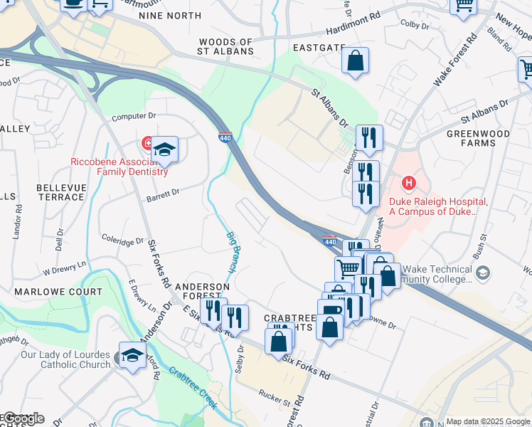 map of restaurants, bars, coffee shops, grocery stores, and more near 827 Bankston Woods Way in Raleigh