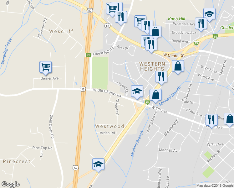 map of restaurants, bars, coffee shops, grocery stores, and more near 1205 West 5th Avenue in Lexington