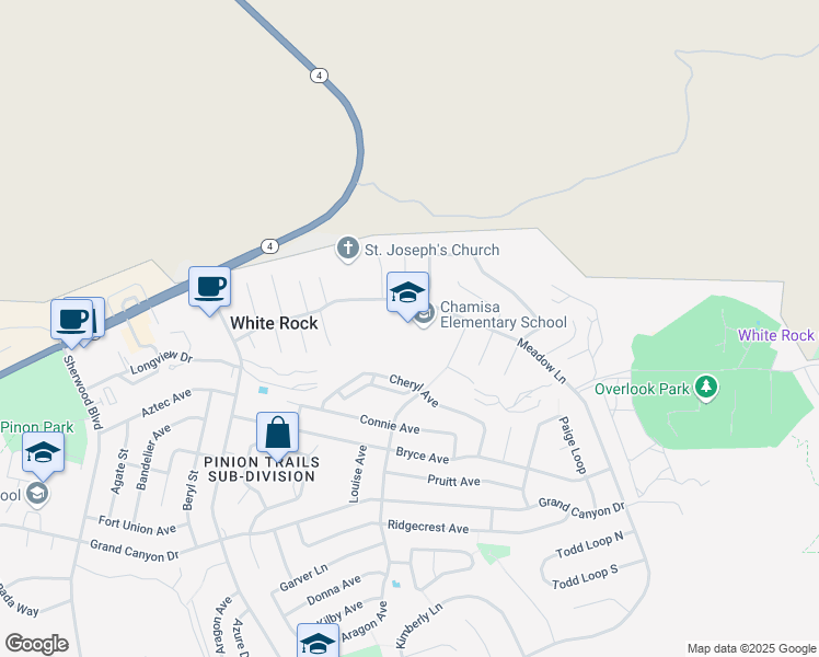 map of restaurants, bars, coffee shops, grocery stores, and more near 301 Meadow Lane in White Rock