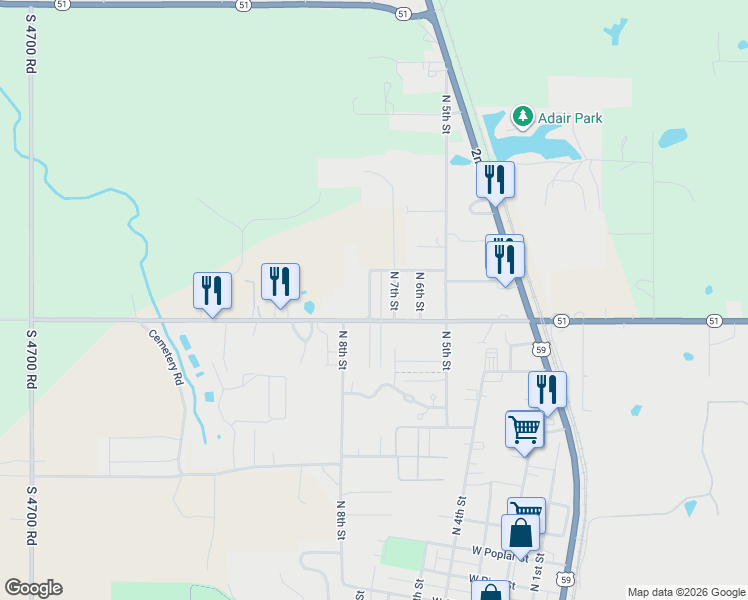map of restaurants, bars, coffee shops, grocery stores, and more near 1507 Kimberly Street in Stilwell
