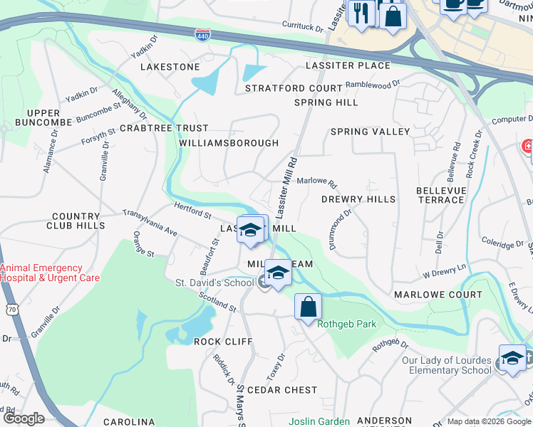 map of restaurants, bars, coffee shops, grocery stores, and more near 809 Lassiter Place in Raleigh