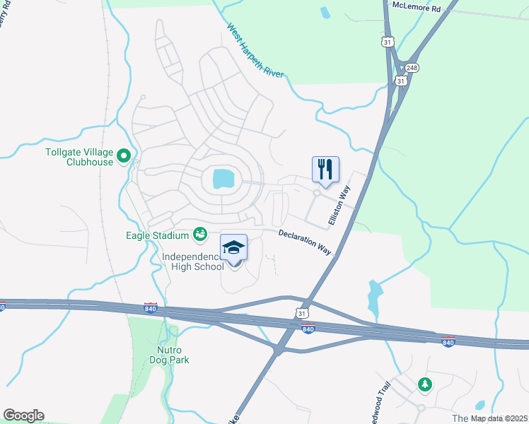 map of restaurants, bars, coffee shops, grocery stores, and more near 2044 Bungalow Drive in Thompson's Station
