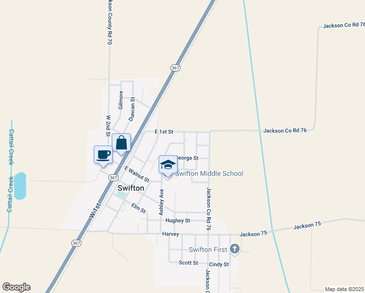 map of restaurants, bars, coffee shops, grocery stores, and more near 207 Calhoun in Swifton
