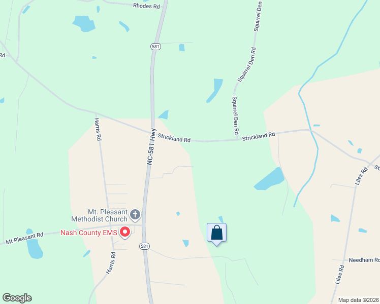 map of restaurants, bars, coffee shops, grocery stores, and more near 6061 Strickland Road in Bailey