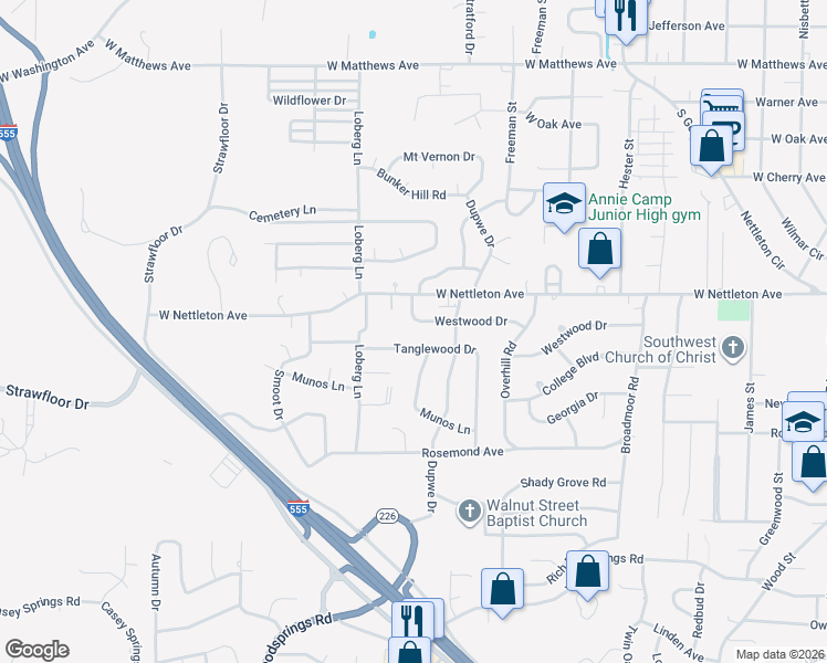 map of restaurants, bars, coffee shops, grocery stores, and more near 2011 Westwood Drive in Jonesboro