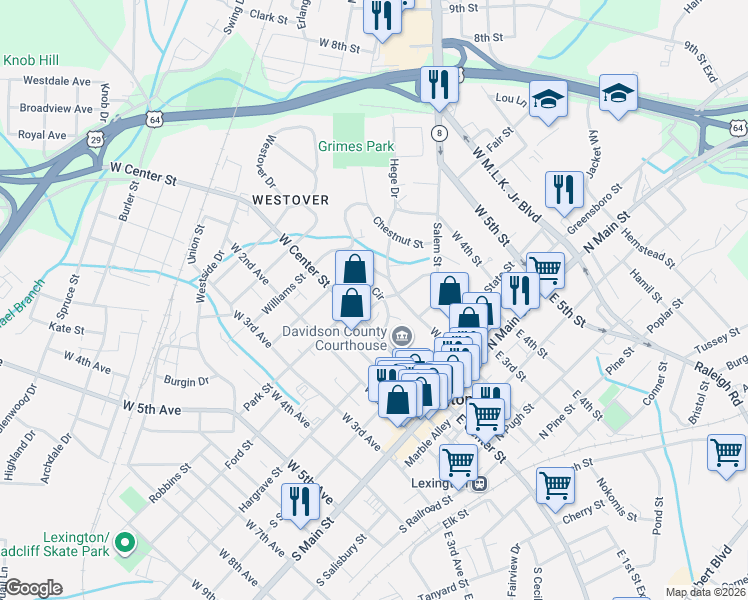 map of restaurants, bars, coffee shops, grocery stores, and more near 23 Vance Circle in Lexington