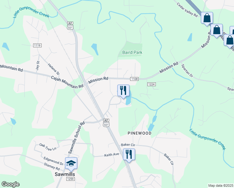 map of restaurants, bars, coffee shops, grocery stores, and more near 4207 Benfield Drive in Hudson
