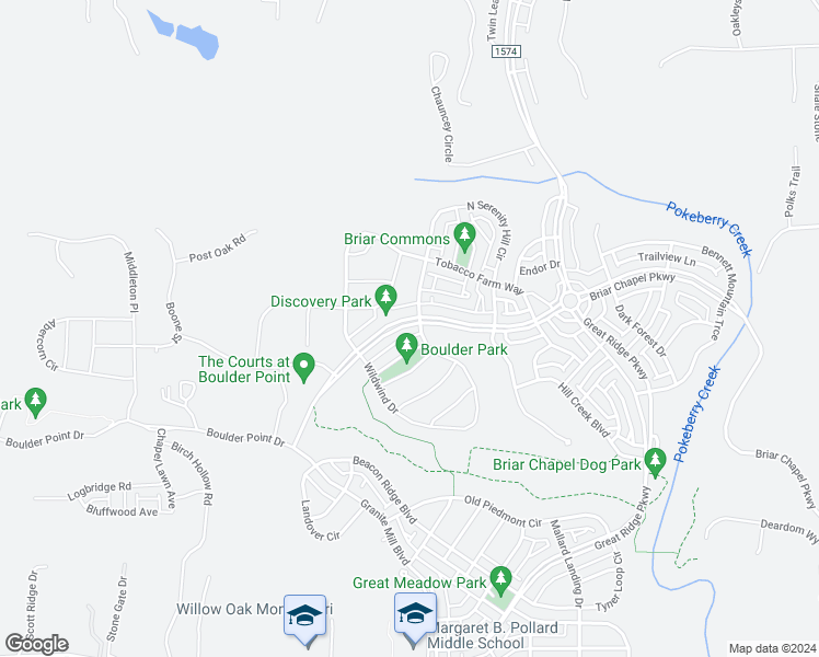 map of restaurants, bars, coffee shops, grocery stores, and more near 2397 Briar Chapel Parkway in Chapel Hill