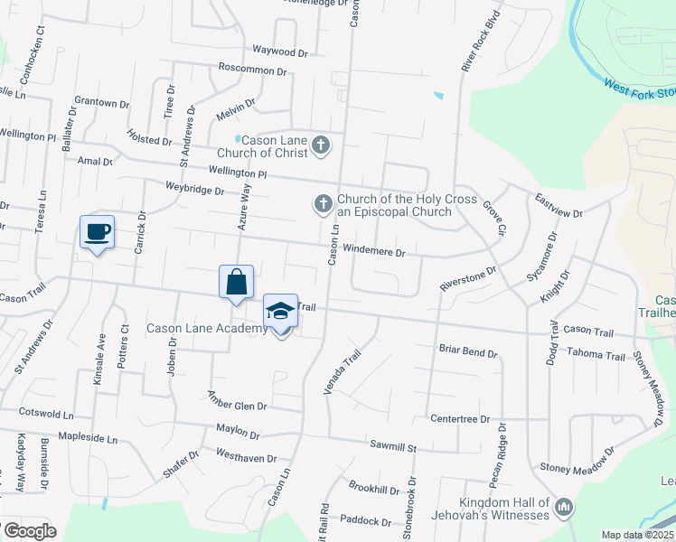 map of restaurants, bars, coffee shops, grocery stores, and more near 1215 Cason Lane in Murfreesboro