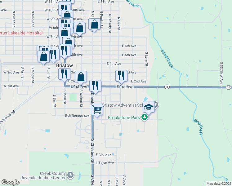 map of restaurants, bars, coffee shops, grocery stores, and more near 511 East Washington Avenue in Bristow