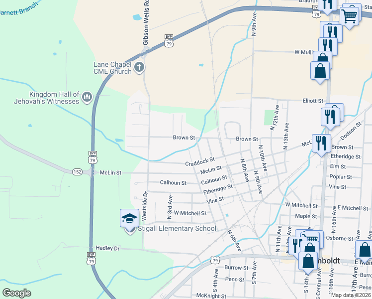 map of restaurants, bars, coffee shops, grocery stores, and more near 1123 North 5th Avenue in Humboldt