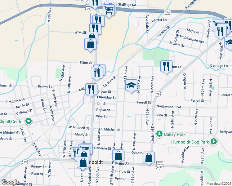 map of restaurants, bars, coffee shops, grocery stores, and more near 1113 North 17th Avenue in Humboldt