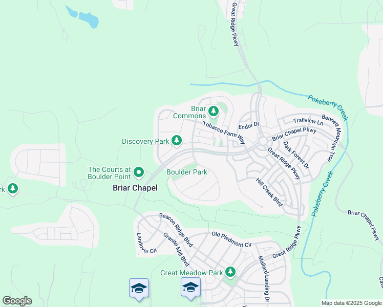 map of restaurants, bars, coffee shops, grocery stores, and more near 2381 Briar Chapel Parkway in Chapel Hill