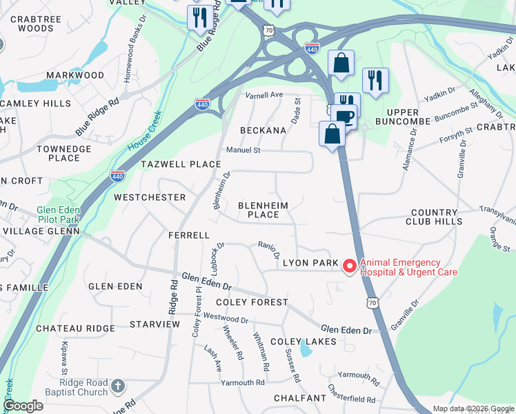map of restaurants, bars, coffee shops, grocery stores, and more near 3308 Barnstable Court in Raleigh