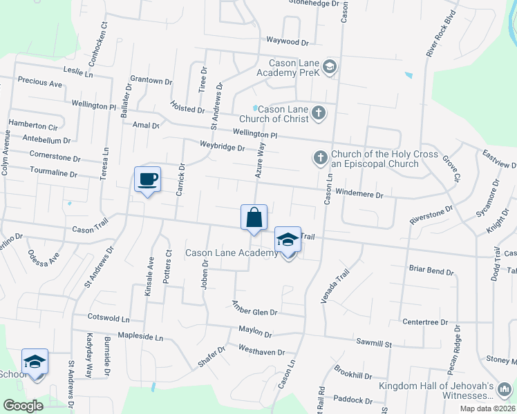 map of restaurants, bars, coffee shops, grocery stores, and more near 1721 Azure Way in Murfreesboro
