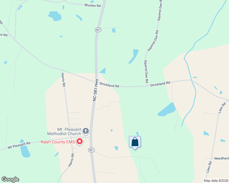 map of restaurants, bars, coffee shops, grocery stores, and more near 6061 Strickland Road in Bailey