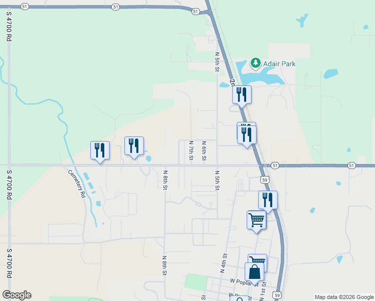 map of restaurants, bars, coffee shops, grocery stores, and more near 1507 Kimberly Street in Stilwell