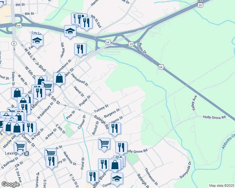 map of restaurants, bars, coffee shops, grocery stores, and more near in Lexington