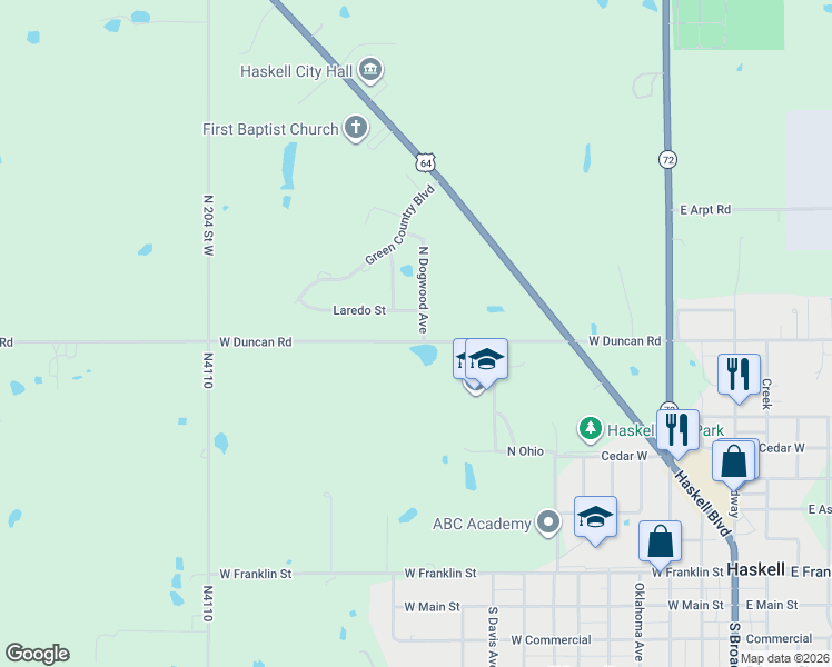 map of restaurants, bars, coffee shops, grocery stores, and more near 1209 Laredo Street in Haskell