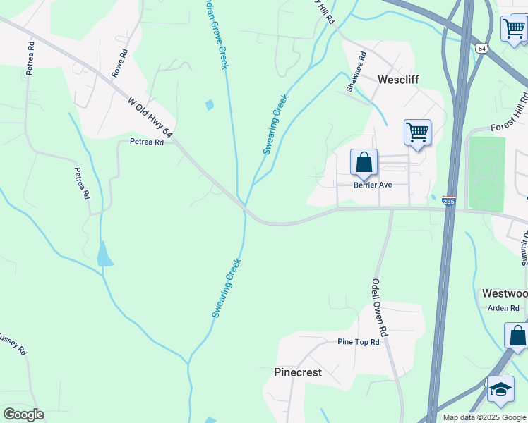 map of restaurants, bars, coffee shops, grocery stores, and more near 2106 West US Highway 64 in Lexington