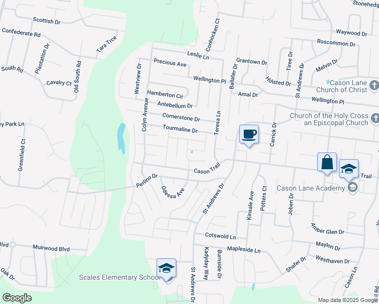 map of restaurants, bars, coffee shops, grocery stores, and more near 1719 Odessa Avenue in Murfreesboro