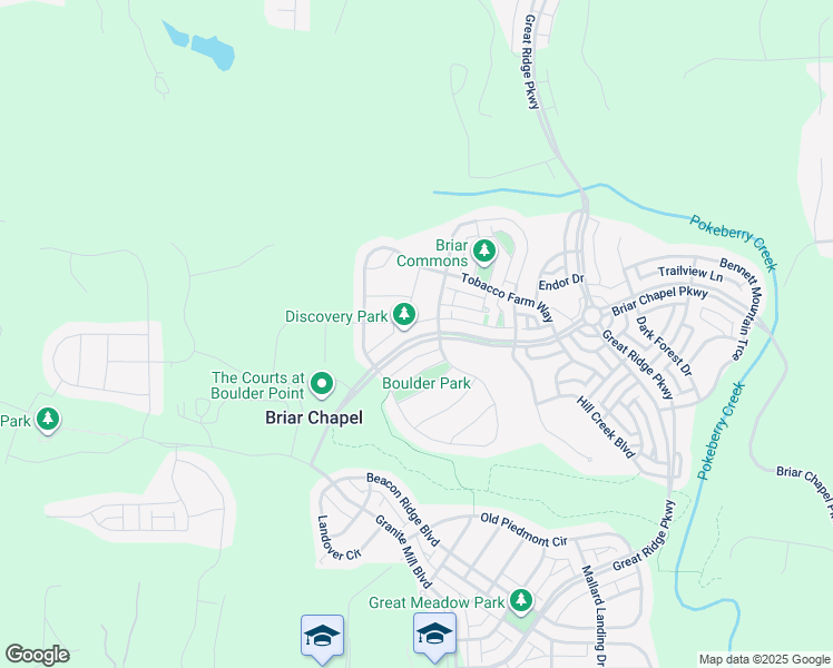 map of restaurants, bars, coffee shops, grocery stores, and more near 2422 Briar Chapel Parkway in Chapel Hill