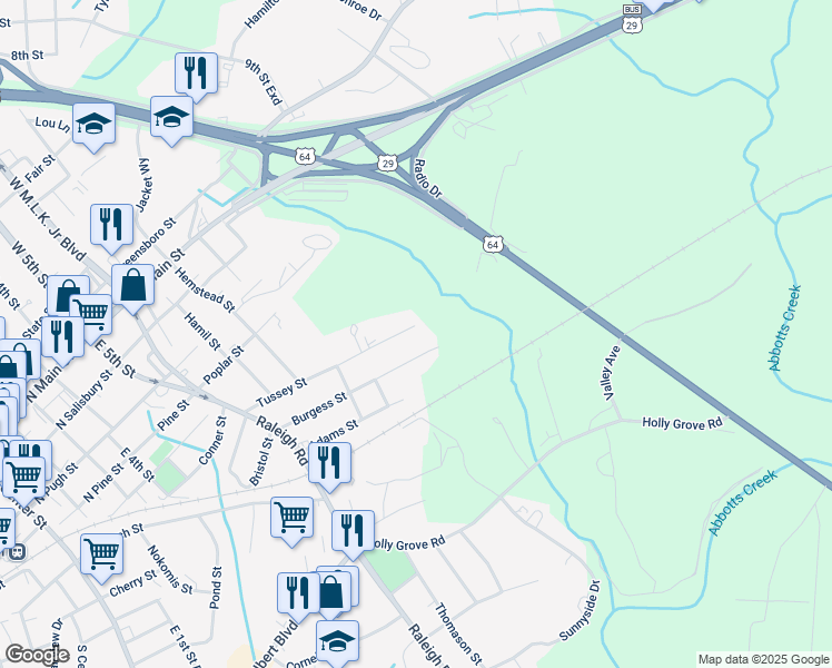 map of restaurants, bars, coffee shops, grocery stores, and more near 735 Tussey Street in Lexington