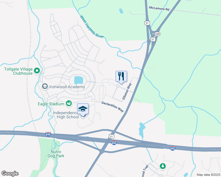 map of restaurants, bars, coffee shops, grocery stores, and more near 2002 Portsmouth Drive in Thompson's Station