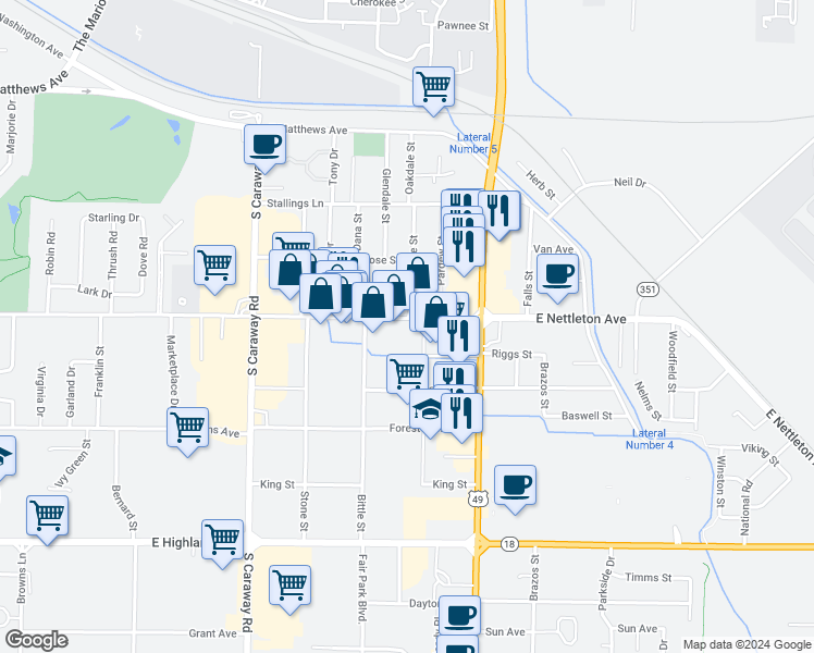 map of restaurants, bars, coffee shops, grocery stores, and more near 2733 East Nettleton Avenue in Jonesboro