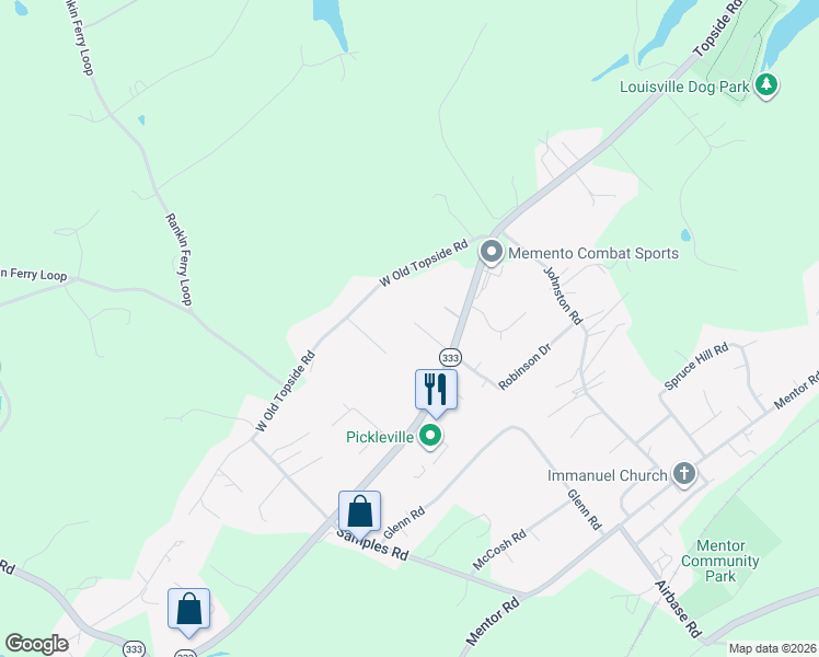 map of restaurants, bars, coffee shops, grocery stores, and more near 2613 Renea Drive in Louisville