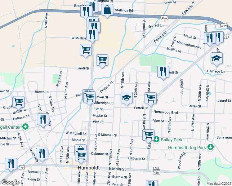 map of restaurants, bars, coffee shops, grocery stores, and more near 1113 North 17th Avenue in Humboldt
