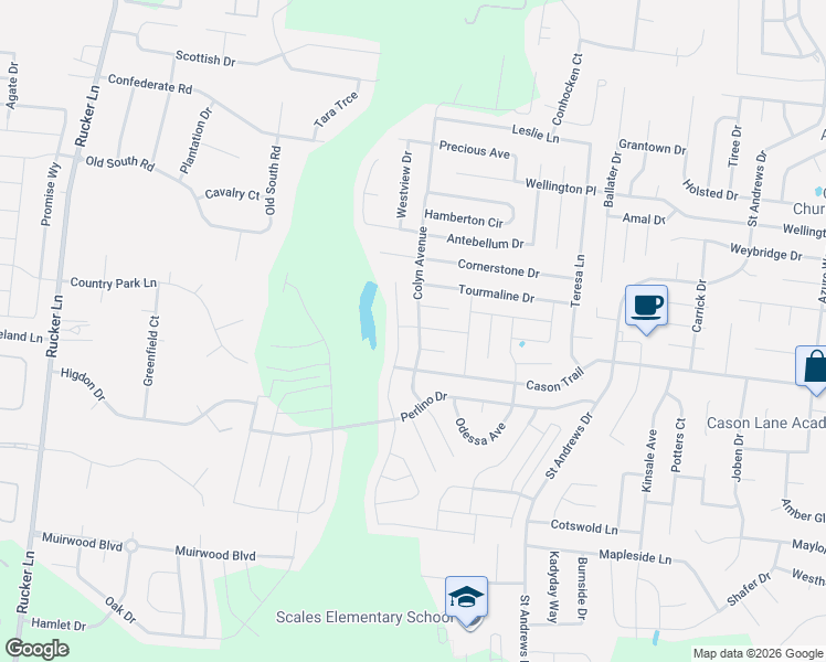 map of restaurants, bars, coffee shops, grocery stores, and more near 1722 Alysheba Run in Murfreesboro