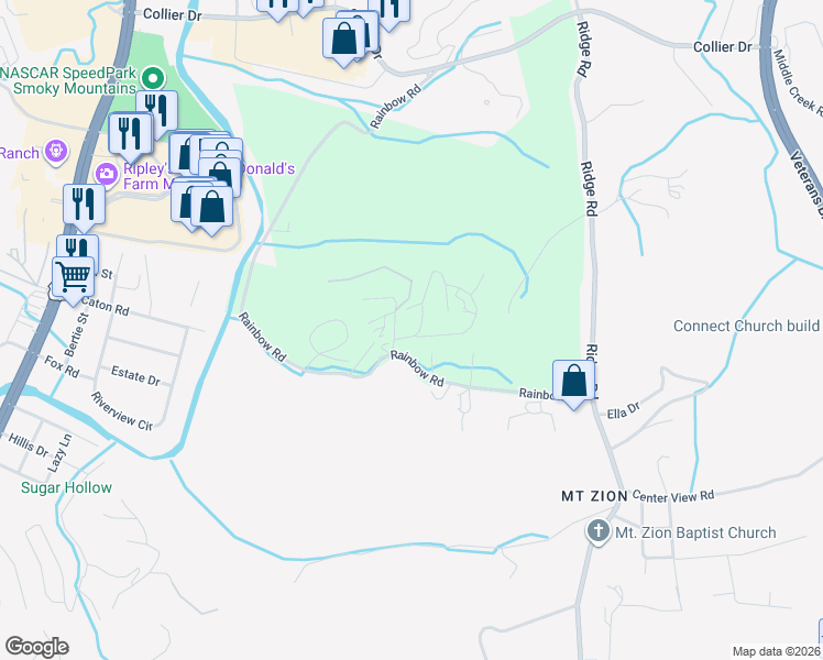 map of restaurants, bars, coffee shops, grocery stores, and more near 1631 J E D Trail in Sevierville