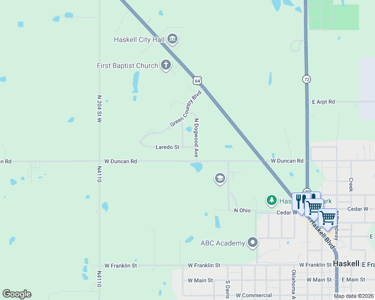 map of restaurants, bars, coffee shops, grocery stores, and more near 1209 Laredo Street in Haskell