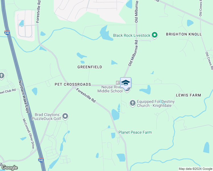 map of restaurants, bars, coffee shops, grocery stores, and more near Old Milburnie Road in Raleigh