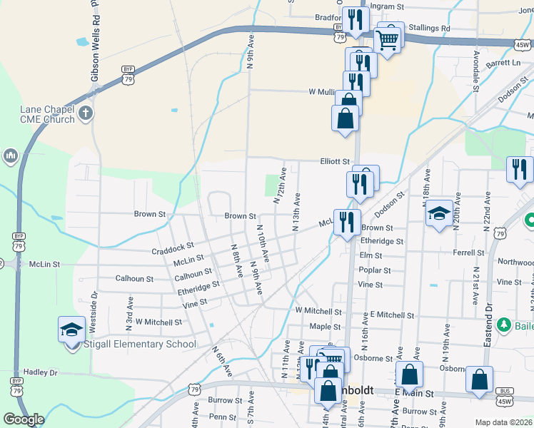 map of restaurants, bars, coffee shops, grocery stores, and more near 1302 North 9th Avenue in Humboldt
