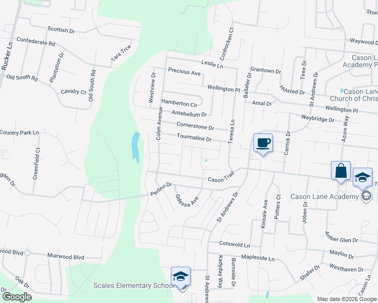 map of restaurants, bars, coffee shops, grocery stores, and more near 1609 Damascus Road in Murfreesboro
