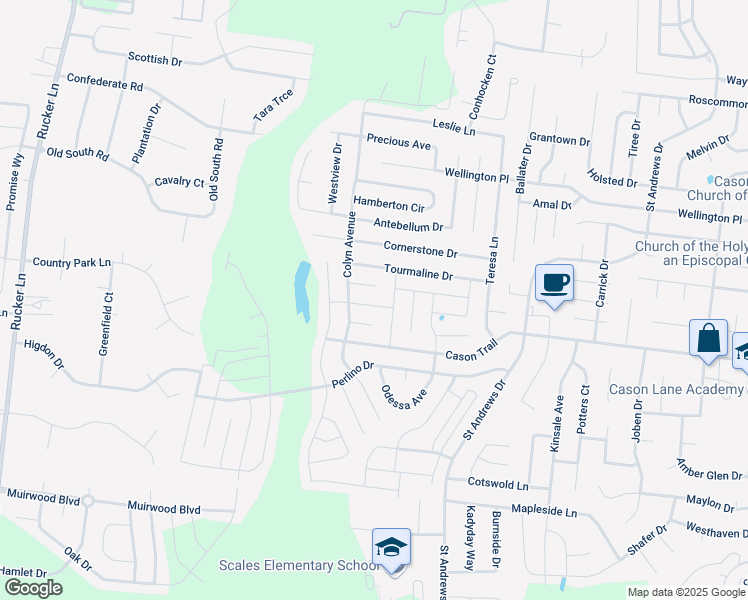 map of restaurants, bars, coffee shops, grocery stores, and more near 3418 Smarty Jones Court in Murfreesboro